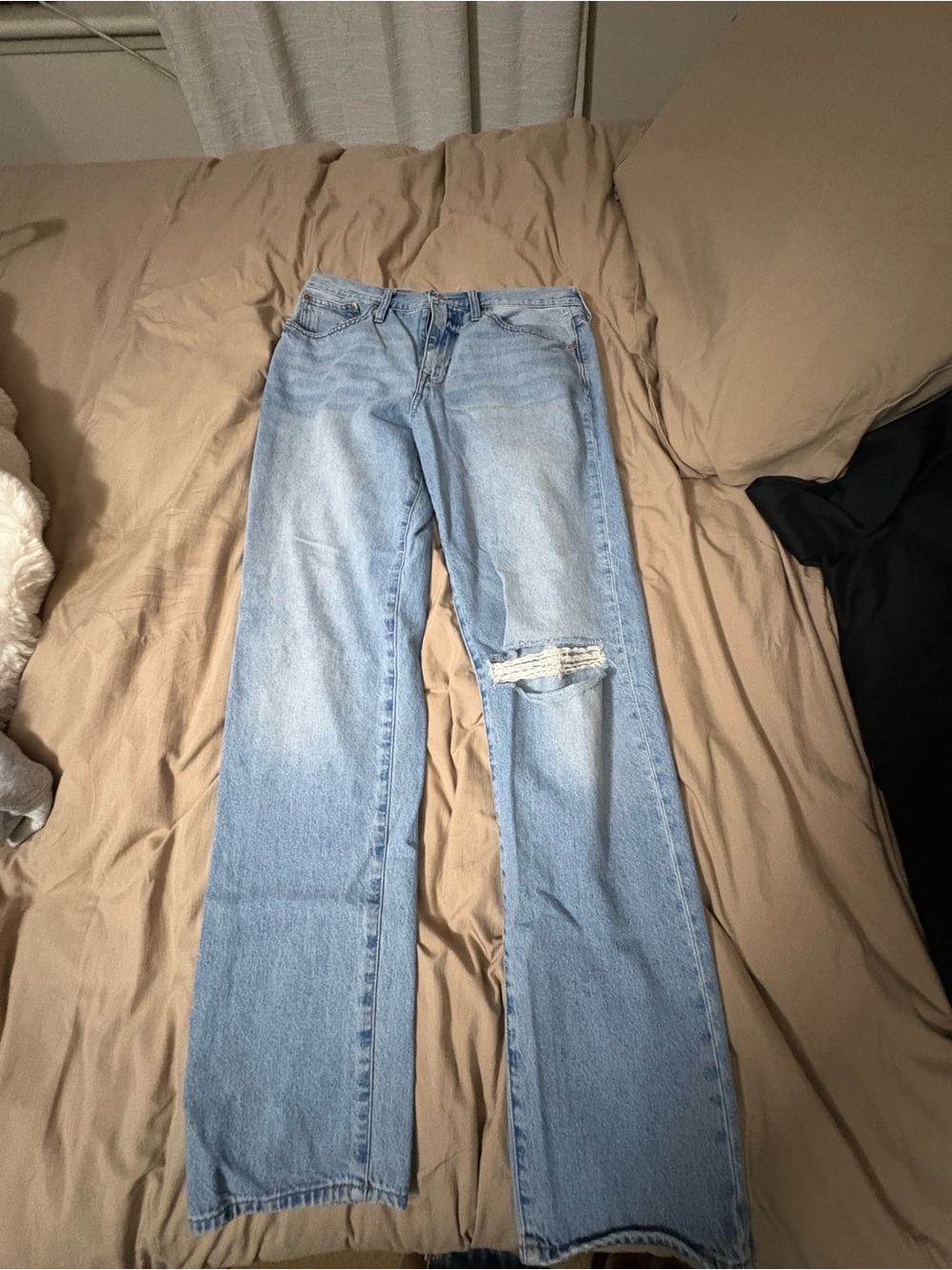 J. Crew Light Blue Wide-Leg Jeans with Knee Distress